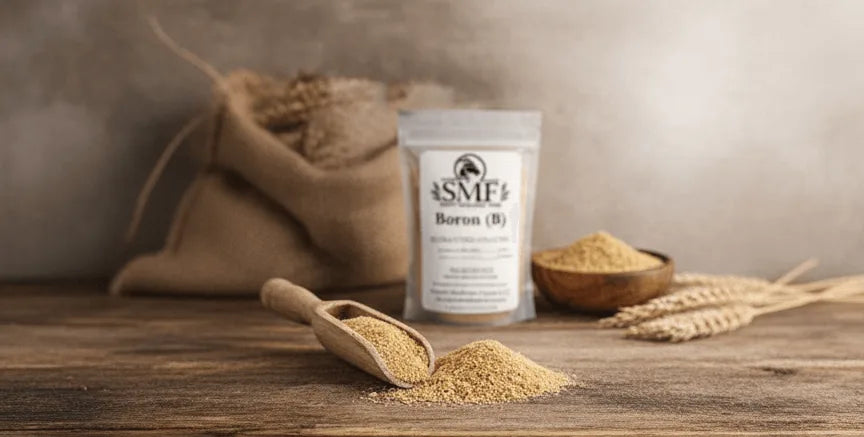 Scoop of loose Boron mineral for horses used in the Sweet Medicine Farm Free Choice Mineral Buffet