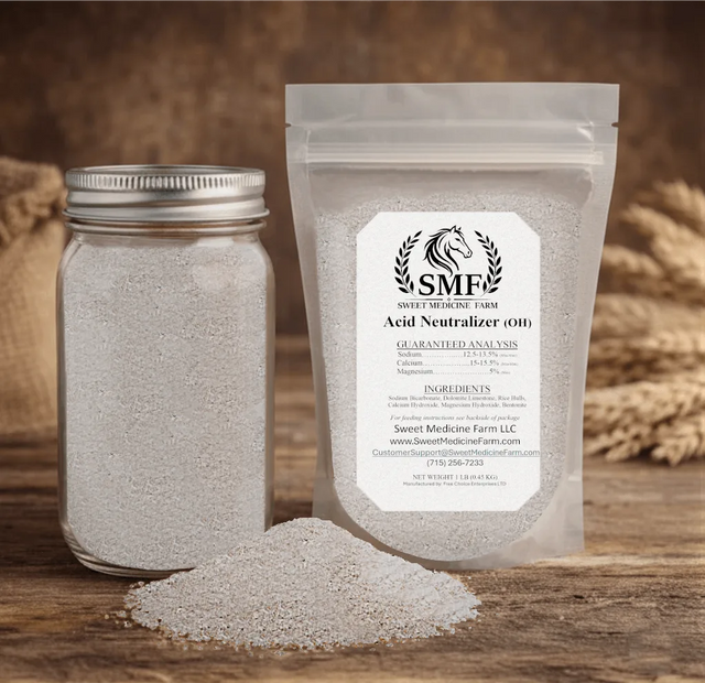 Acid Neutralizer mineral jar and refill pouch for the Sweet Medicine Farm Free Choice Horse Mineral Buffet