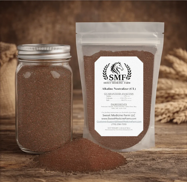 Alkaline Neutralizer mineral jar and refill pouch for the Sweet Medicine Farm Free Choice Horse Mineral Buffet