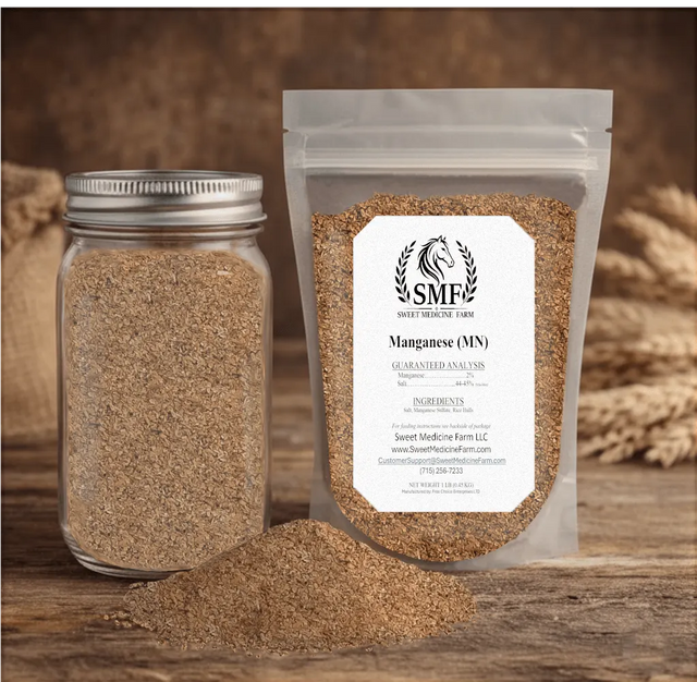Manganese mineral jar and refill pouch for the Sweet Medicine Farm Free Choice Horse Mineral Buffet
