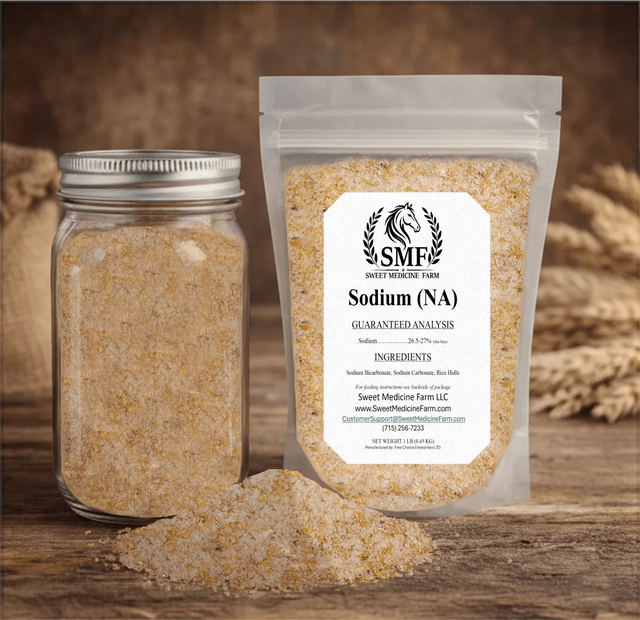 Sodium mineral jar and refill pouch for the Sweet Medicine Farm Free Choice Horse Mineral Buffet