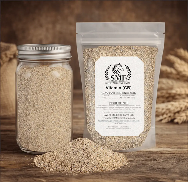 Vitamin B Complex mineral jar and refill pouch for the Sweet Medicine Farm Free Choice Horse Mineral Buffet