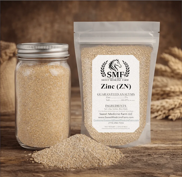 Zinc mineral jar and refill pouch for the Sweet Medicine Farm Free Choice Horse Mineral Buffet